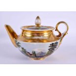 19th century Paris Porcelain teapot and cover of small size painted with continental landscapes