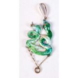 AN ENAMEL SERPENT SNAKE PENDANT. 14.6 grams. 10 cm x 3.5 cm.