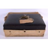 AN ANTIQUE MOROCCAN LEATHER MILITARY DISPATCH BOX owned by Lt Nicholson. 42 cm x 28 cm.