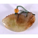 A 19TH CENTURY CHINESE CARVED GREEN JADE FISH PENDANT Qing. 7 cm x 4 cm.