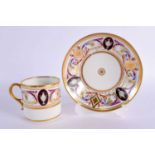 Early 19th century La Courtille porcelain coffee can and stand painted with neo-classical style with