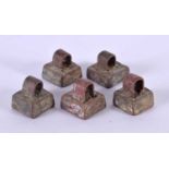 FIVE CHINESE BRONZE SEALS 20th Century. 3 cm square. (5)