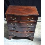 An Edwardian bow fronted four drawer chest of drawers 77 x61 x 34 cm.