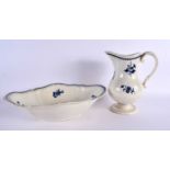 18th century pearlware jug and basin well moulded and painted in underglaze blue with flowers and