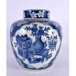 A 19TH CENTURY CHINESE BLUE AND WHITE PORCELAIN GINGER JAR AND COVER Kangxi style. 20 cm x 14 cm.