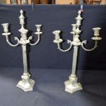A PAIR OF ANTIQUE SILVER PLATED CANDLEABRA. 70 cm x 30 cm.