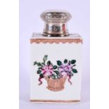 A 19TH CENTURY FRENCH SAMSONS OF PARIS PORCELAIN SCENT BOTTLE with silver mounts. 14 cm x 7 cm.