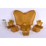 A LARGE 1940S ENGLISH YELLOW GLASS DRESSING TABLE SET unusually formed as butterflies. Largest 27 cm