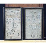 A pair of 18th Century samplers dated 1790. 36 x 19cm (2).