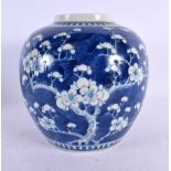 A 19TH CENTURY CHINESE BLUE AND WHITE PORCELAIN GINGER JAR bearing Kangxi marks to base. 18 cm x