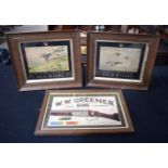 A set of framed antique gun related advertising prints. 'Grand Prix Cartridges', 'Zenith Cartridges'