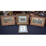 A collection of framed coloured etchings. Largest 16 x 29cm (4).