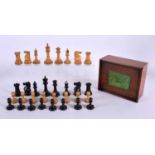 AN ANTIQUE JAQUES & SON CHESS SET. Largest 7.75 cm high. (qty)