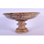 AN EARLY 20TH CENTURY EUROPEAN FOSSILISED COUNTRY HOUSE STONE TAZZA. 18 cm diameter.