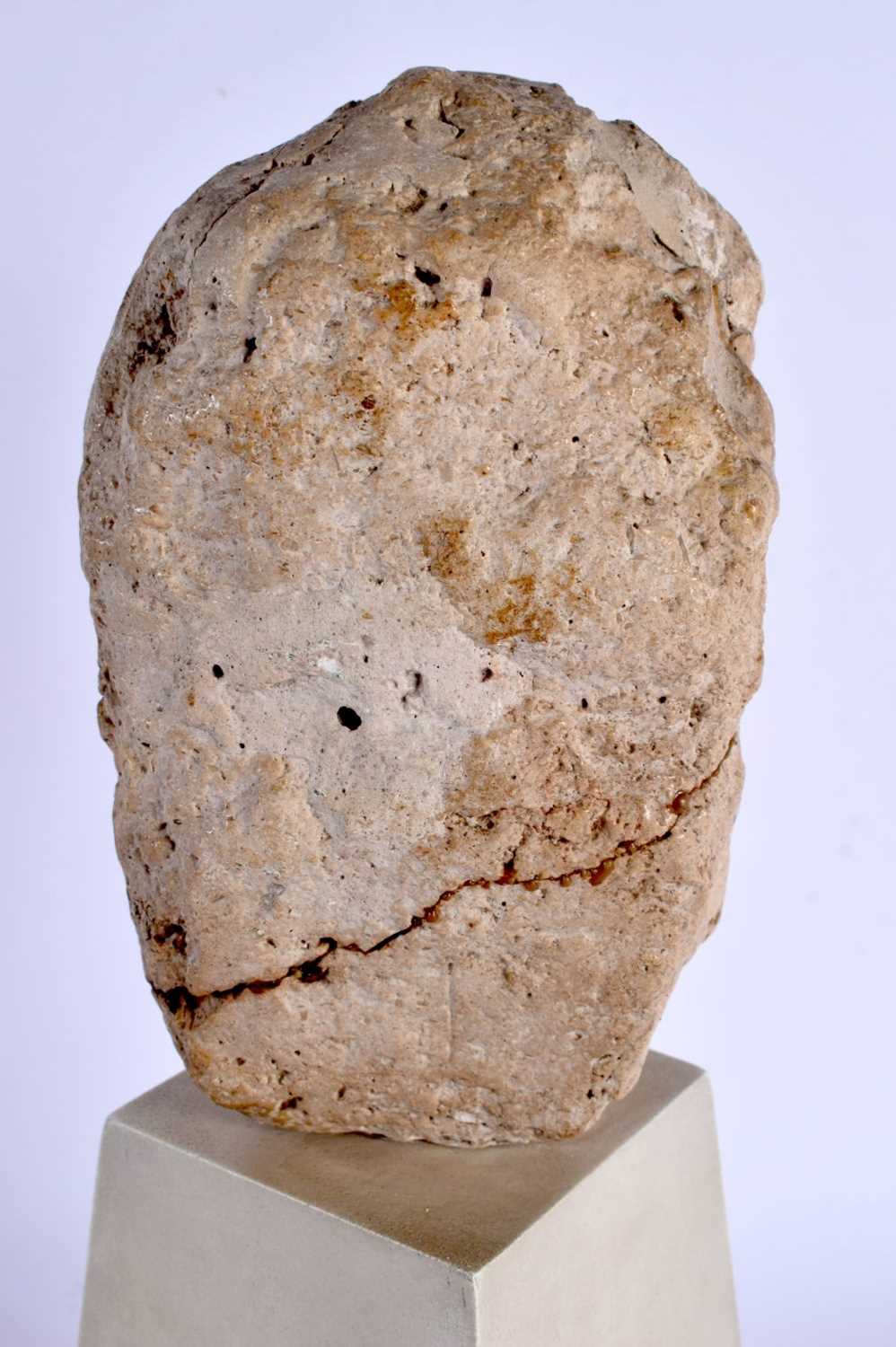 A RARE ROMANO BRITISH CARVED LIMESTONE HEAD C200AD depicting an elderly male, upon a white painted - Image 4 of 4