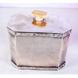 A LARGE ARTS AND CRAFTS SILVER PLATED BISCUIT BOX AND COVER. 16 cm x 16 cm.