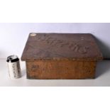 An antique copper and wood slipper box 19x40x28cm.