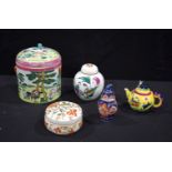 A collection of Chinese porcelain ginger jars, tea pots etc (5)