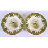 Late 19th/early 20th century Coalport fine pair of plates painted with swimming fish, one marked