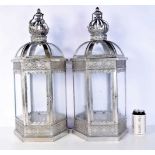 A pair of Crown top metal and glass lanterns 62 cm (2).