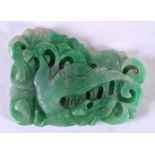 A CHINESE CARVED JADEITE PLAQUE 20th Century. 8.5 cm x 6.5 cm.