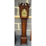 A SMALLER GEORGE III STYLE MAHOGANY GRANDMOTHER CLOCK with scrolling arched pediment. 120 cm x 22