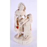 A 19TH CENTURY ENGLISH PARIAN WARE FIGURE OF A FEMALE modelled beside a well. 27 cm x 10 cm.