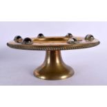 AN EARLY VICTORIAN BRONZE AND AGATE PEDESTAL TAZZA. 24 cm x 9 cm.