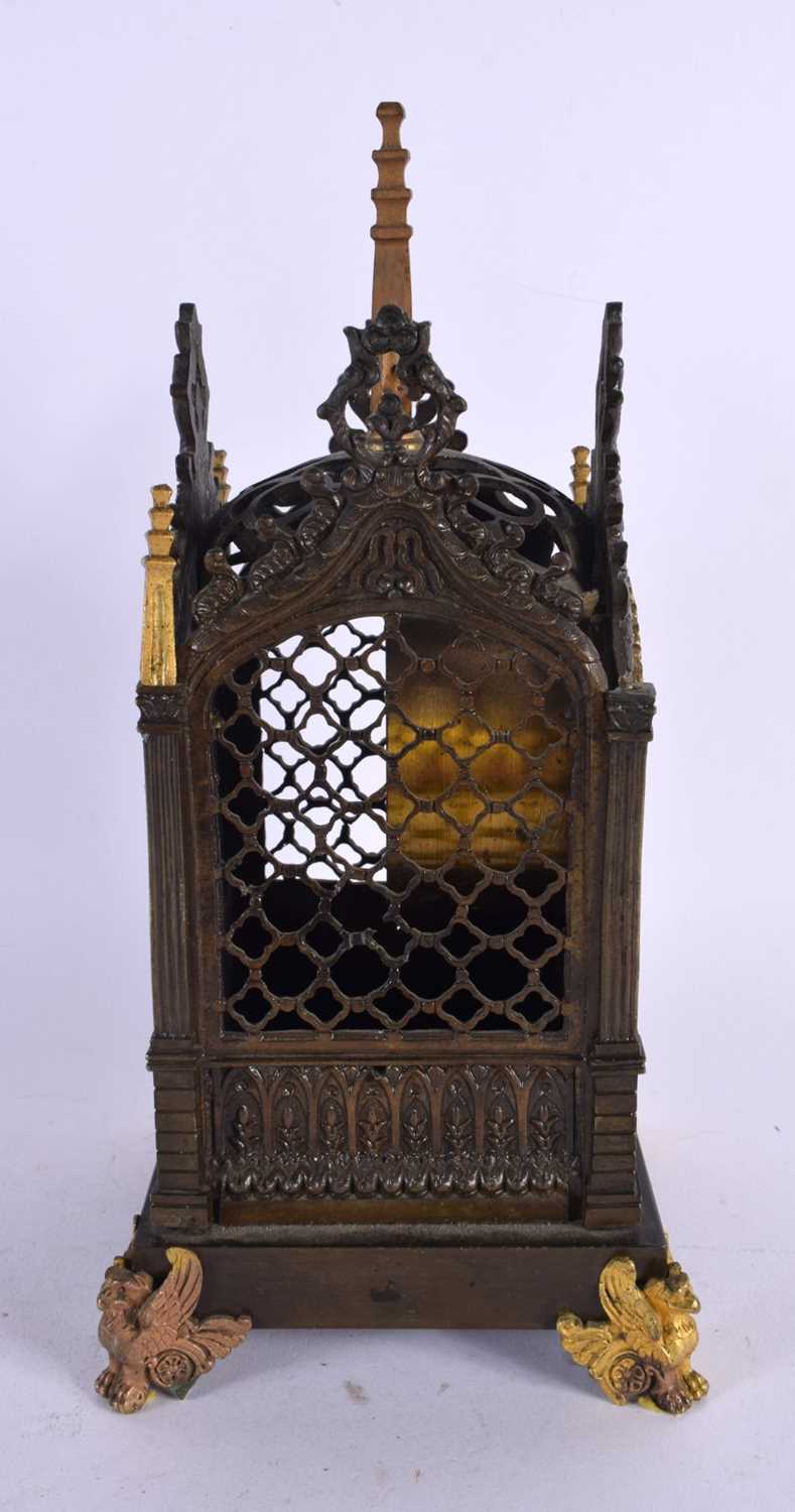 A LATE 19TH CENTURY FRENCH GOTHIC REVIVAL BRONZE LANTERN CLOCK of architectural form. 27 cm x 10 - Image 2 of 4