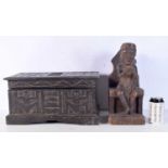 A South East Asian carved wood figure together with a carved wood box 23 x 43 x 23 cm (2).