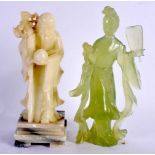 AN EARLY 20TH CENTURY CHINESE CARVED JADE FIGURE OF A FEMALE Late Qing/Republic, together with a