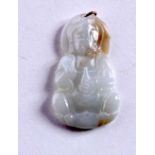 A GOLD TOPPED CHINESE JADE PENDANT. 8.4 grams. 4.25 cm x 2.25 cm.