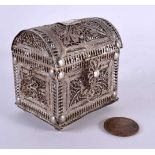 AN ANTIQUE MALTESE SILVER CASKET and a one doubloon coin. Silver 90 grams. Largest 9 cm x 7 cm. (2)