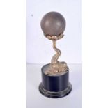 A 1950S SCOTTISH SILVER BOWLING CLUB TROPHY BALL with white metal base. Glasgow 1950. 1018 grams