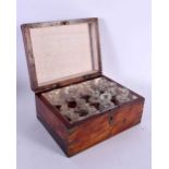 AN UNUSUAL EARLY 20TH CENTURY ANGLO INDIAN TRAVELLING SCENT BOTTLE BOX with inlaid metal work. 18 cm