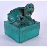 A CHINESE CARVED TURQUOISE TYPE LION SEAL 20th Century. 12 cm x 9 cm.