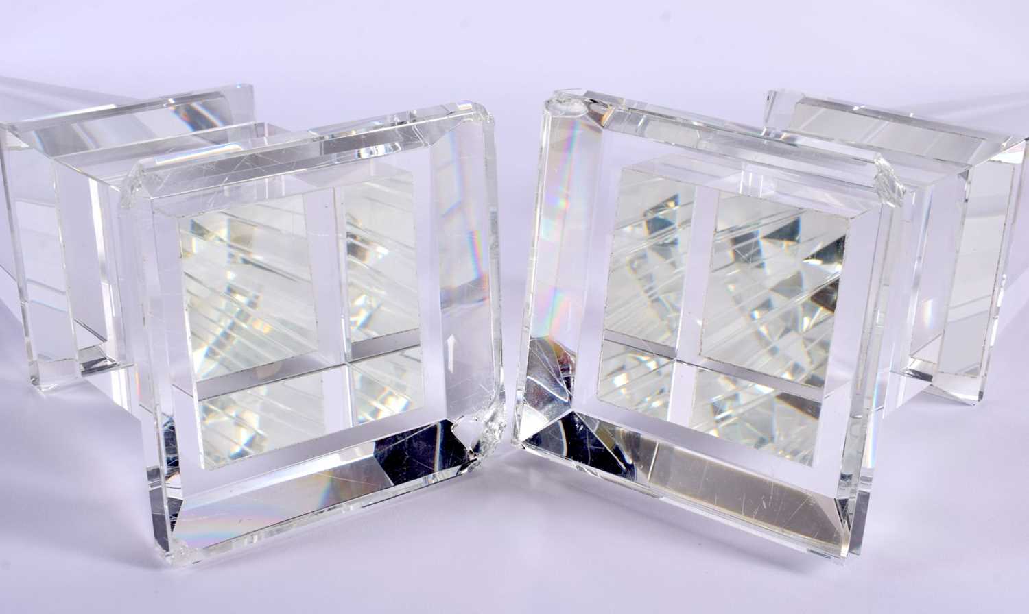 A LARGE PAIR OF 19TH CENTURY CONTINENTAL ROCK CRYSTAL OR GLASS OBELISKS of angular form. 56 cm - Image 3 of 3