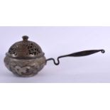 A VERY RARE 17TH CENTURY TIBETAN GOLD AND SILVER IRON INLAID CENSER with handle. 27 cm x 12 cm.