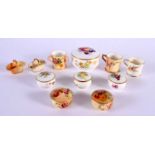 Royal Worcester large pill box painted with fruit, five pill boxes, (two with birds, one with