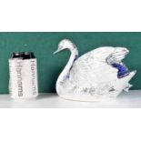 A silver plated swan bonbon dish with glass insert 15 x 20 cm .