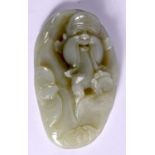 A CHINESE CARVED JADE SAGE PLAQUE 20th Century. 91 grams. 7.75 cm x 4.75 cm.