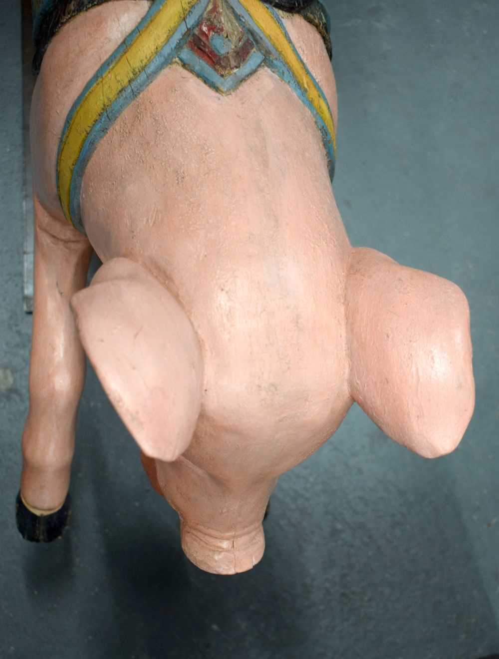 A CHARMING EARLY 20TH CENTURY CARVED AND PAINTED CAROUSEL PIG Attributed to Gustave Bayol. 85 cm x - Image 9 of 9