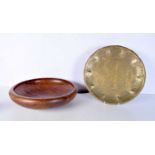 An Islamic heavily embossed tray together with an Australian wooden bowl. 36 cm (2),