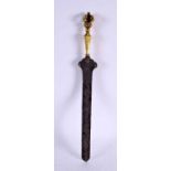 A VERY RARE 14TH/15TH CENTURY CHINESE TIBETAN BRONZE SWORD with phurba type terminal, decorated with