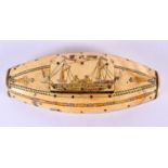 A 19TH CENTURY FRENCH NAPOLEONIC PRISONER OF WAR CARVED BONE SNUFF BOX depicting steam bots and