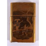 A 19TH CENTURY JAPANESE MEIJI PERIOD GOLD LACQUER CARD CASE decorated with figures in a