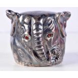 AN UNUSUAL CONTINENTAL SILVER AND RUBY ELEPHANT STIRRUP CUP. 279 grams. 8.5 cm x 7 cm.