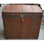 A LARGE 19TH CENTURY IRON MOUNTED DOME TOP CASKET. 63 cm x 72 cm x 48 cm.