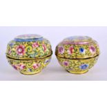 TWO 19TH CENTURY CHINESE CANTON ENAMEL BOXES AND COVERS Qing. Largest 7 cm wide. (2)