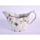 18th century Bristol rare low Chelsea ewer painted with a chain of flowers hanging from gilt